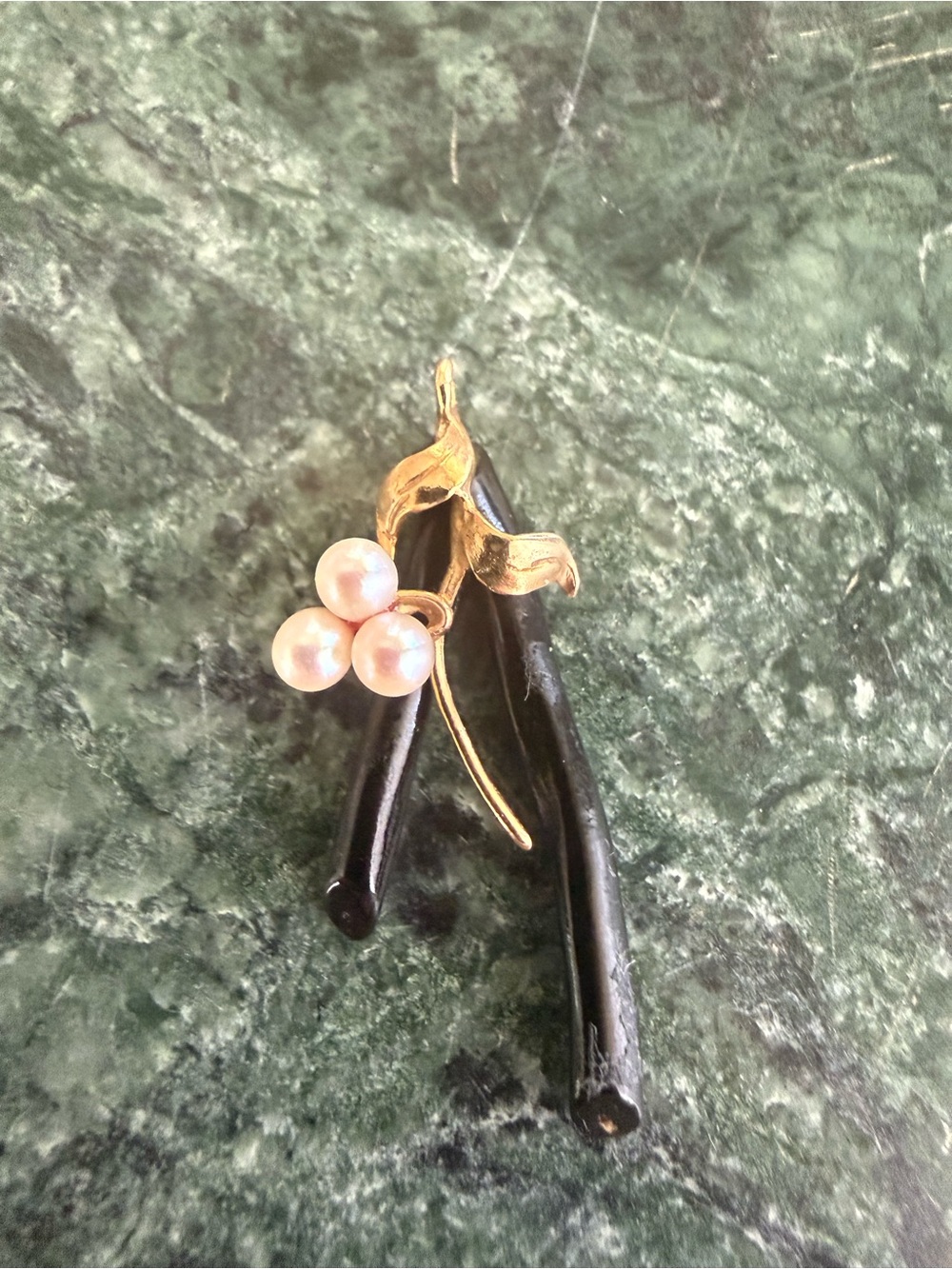 14 Karat Gold and Black Coral Wishbone Pendant
